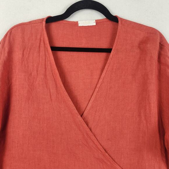 Scandal Made in Italy 100% Linen Wrap Top Women’s SZ M Salmon Colorway Long Slvs - Picture 4 of 15